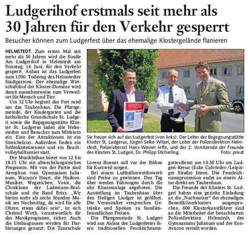Bericht der BZ, Helmstedt zum Ludgerfest, 11. Juni 2009