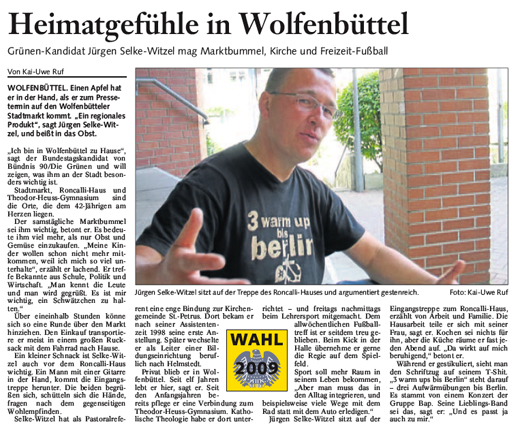 Bericht der Braunschweiger Zeitung, Wolfenbüttel vom 20. August 2009